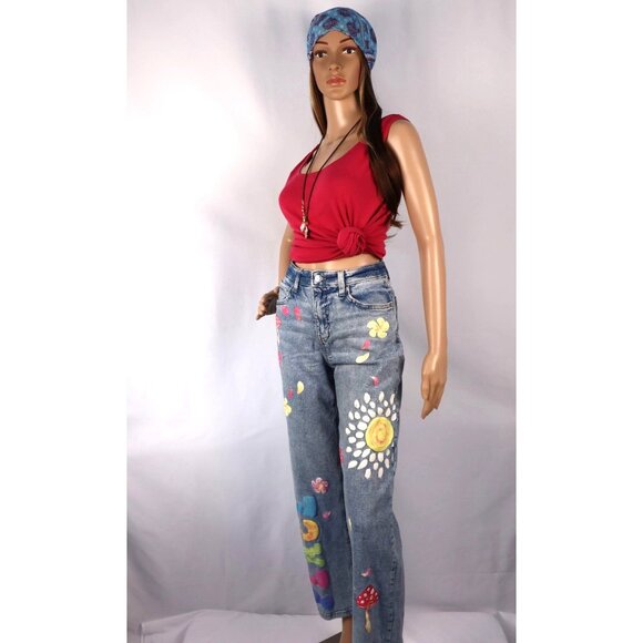 Wild Fable Painted D blue jeans Hippies seventies Peace Retro‎ Size - Picture 2 of 14